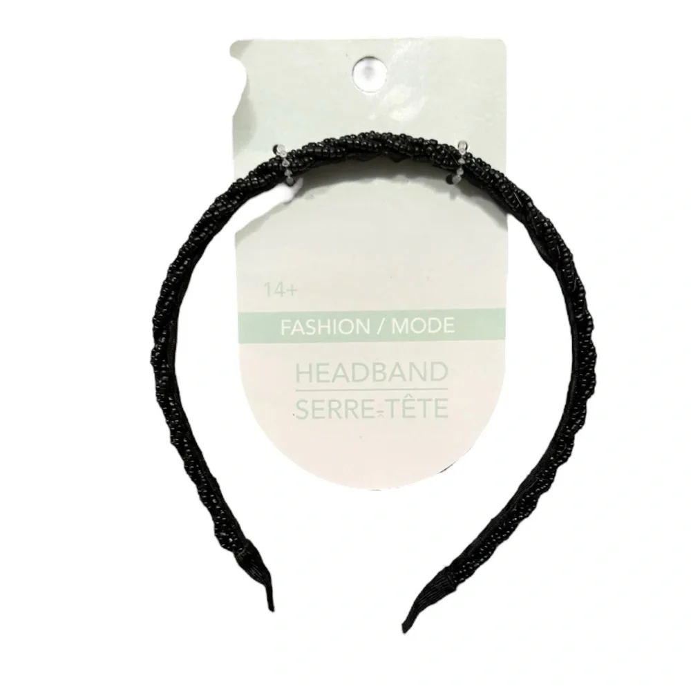 Black Rush Beaded Braided Headband NWT